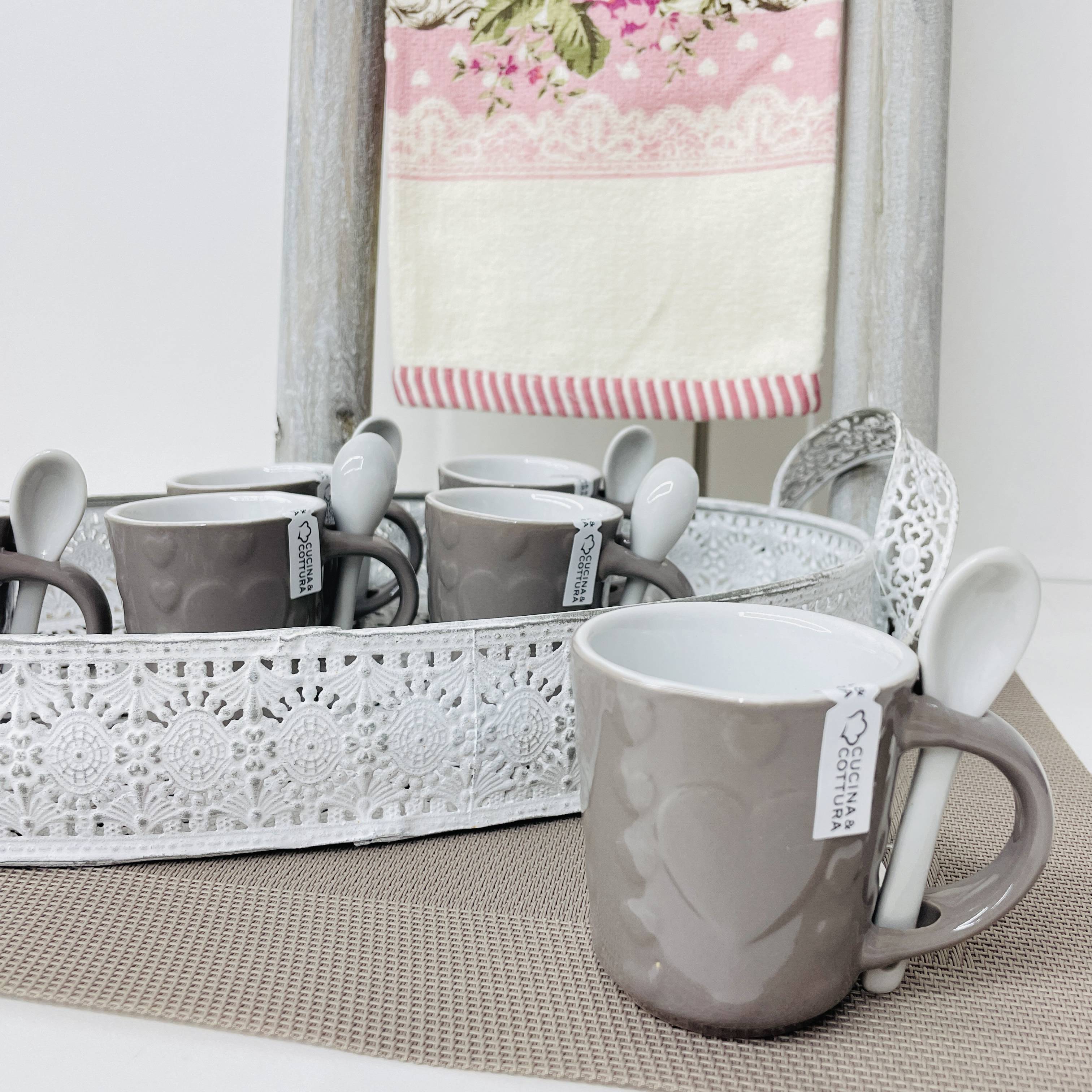 Set 6 tazzine in ceramica con cucchiaino Lovely
