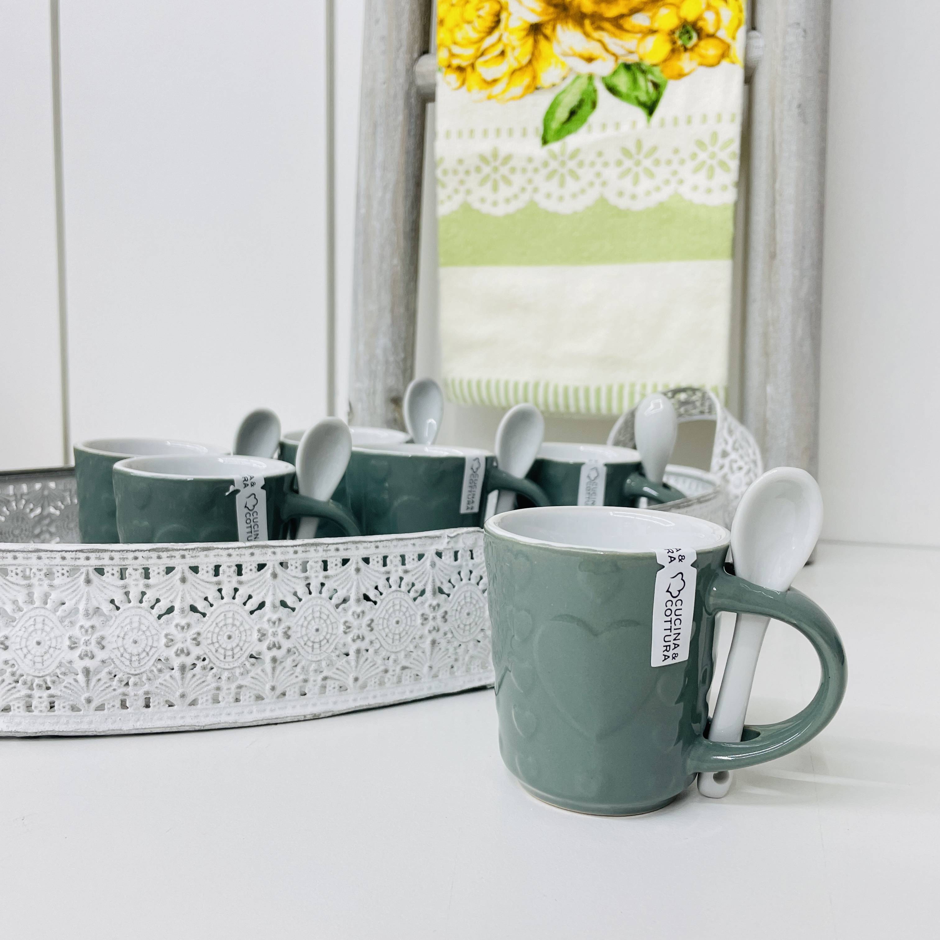 Set 6 tazzine in ceramica con cucchiaino Lovely