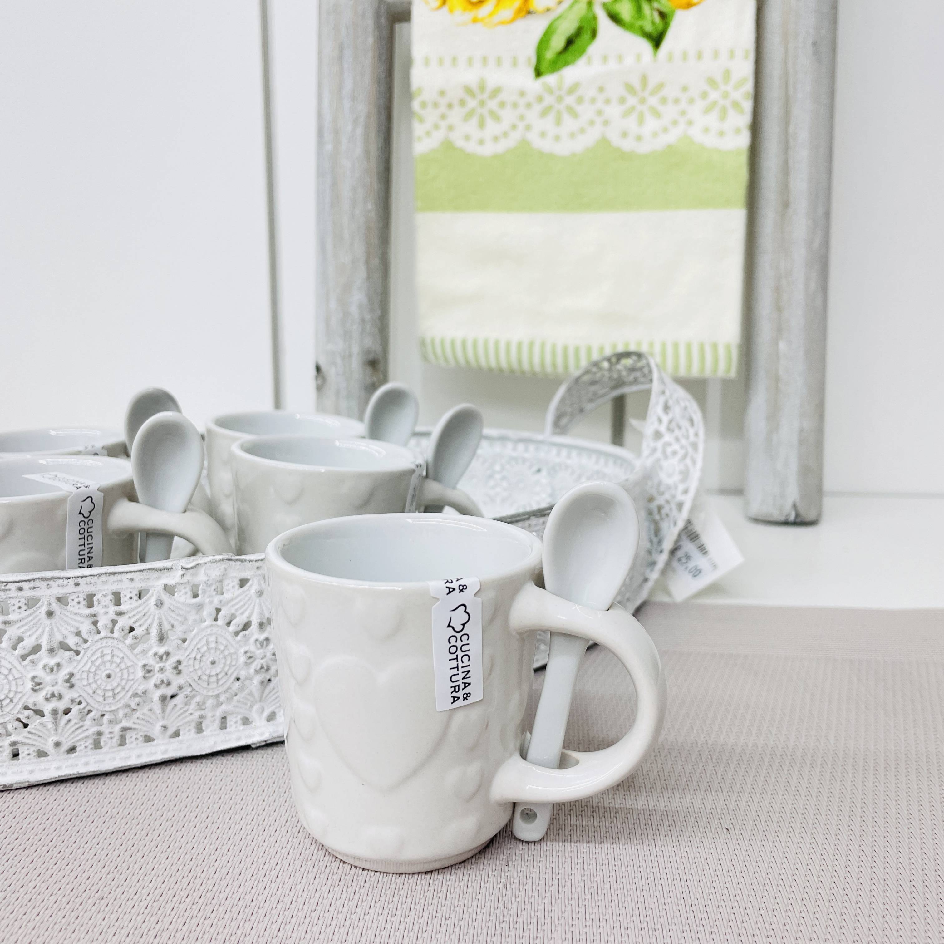 Set 6 tazzine in ceramica con cucchiaino Lovely