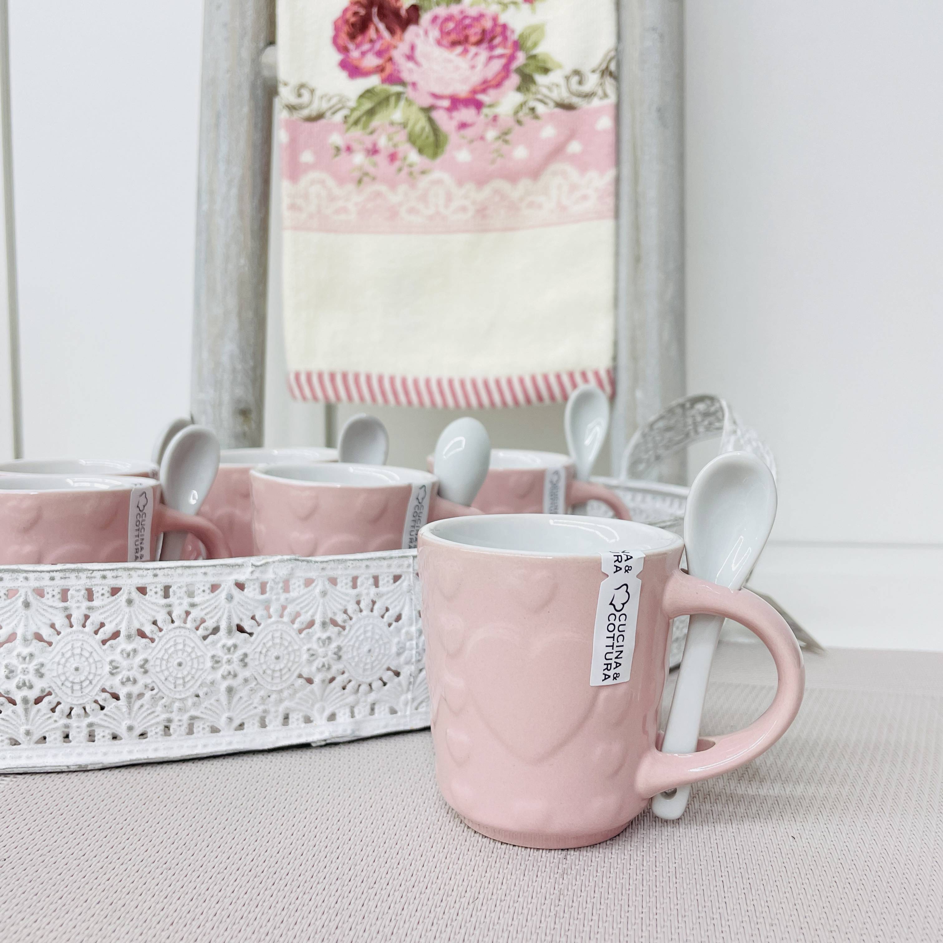 Set 6 tazzine in ceramica con cucchiaino Lovely
