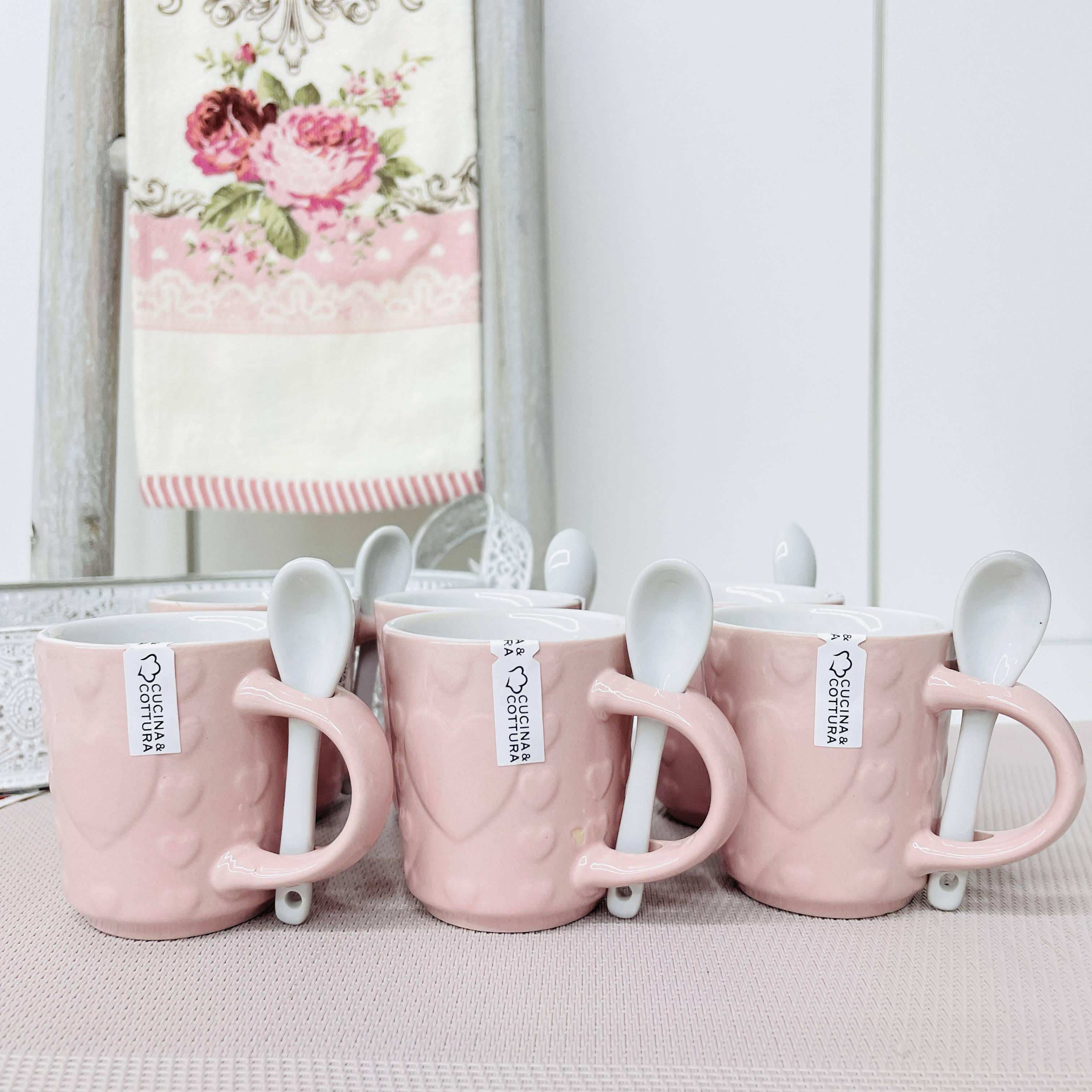 Set 6 tazzine in ceramica con cucchiaino Lovely
